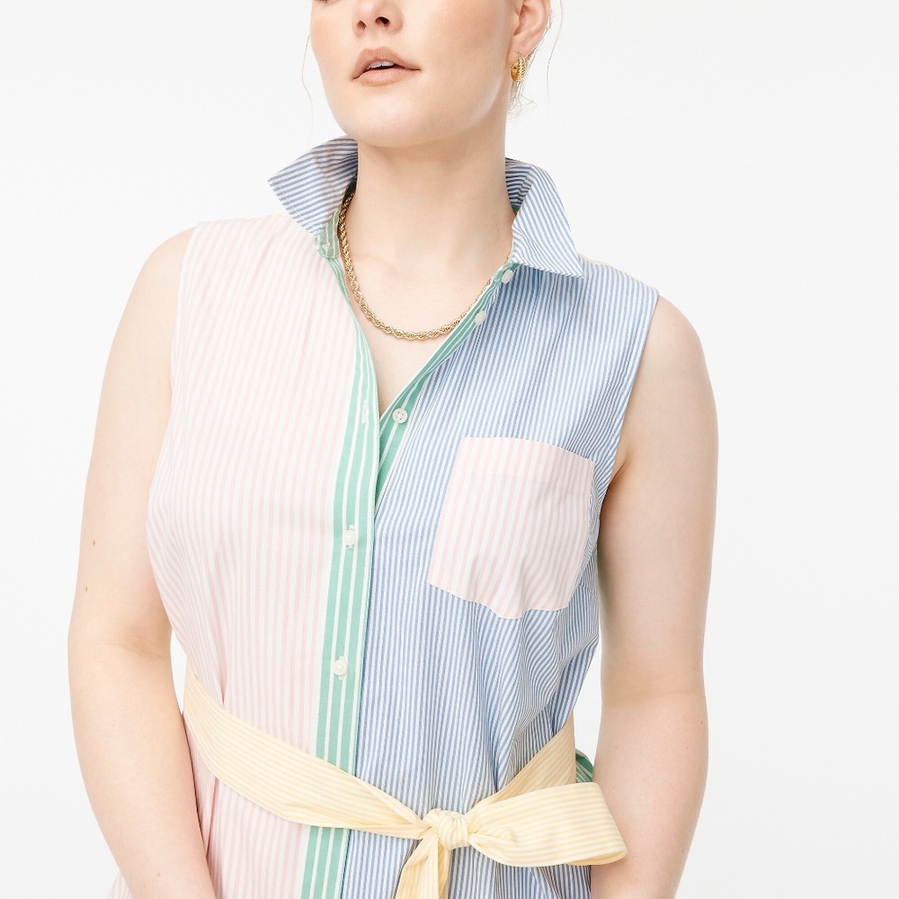 J. Crew Factory Sleeveless Striped Shirt Dress in Pastel Blue, Pink & Yellow - Picture 2 of 5